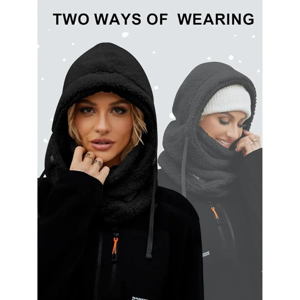 Women's Black Winter Face Masks Windproof Scarf Cold Weather Hat Neck Warmer